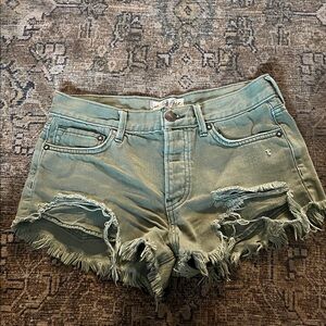 Free People We The Free Distressed Green Jean Shorts Size 25